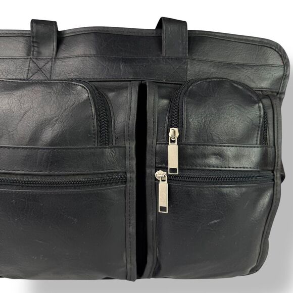 Vintage Briefcase Laptop Travel Bag Distressed Black Leather Rustic Rugged - Picture 13 of 15